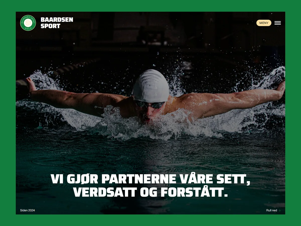 Baardsen Sport homepage preview with a swimmer